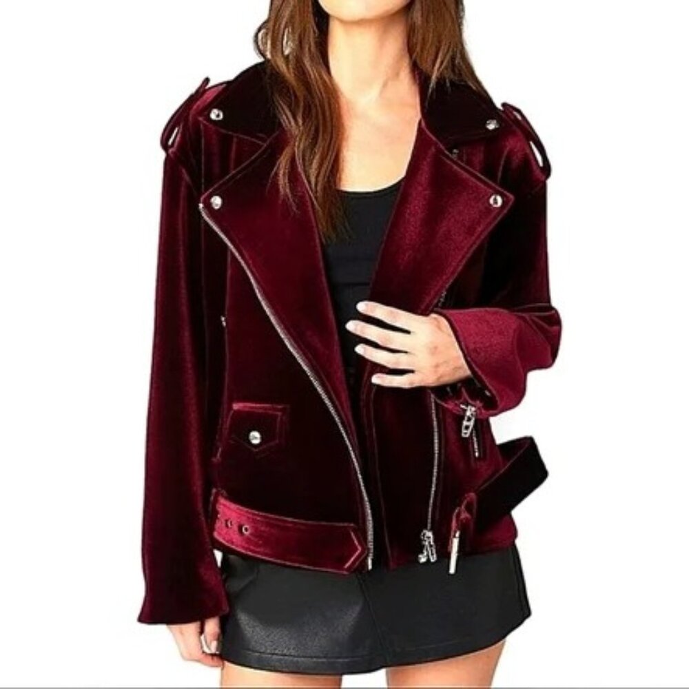 NWT Blank NYC Women's Red Velvet Moto Jacket Size M Long Sleeve Casual Party
